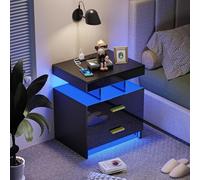 HaodaCulture Table de Chevet LED, Table de Nuit LED à 2 tiroirs Haute Brillance, 2 Prises CA, 2 Ports USB, 16 Couleurs RVB, Chevet de Lit Armoires de d'appoint pour Chambre à Coucher 50x40x58cm