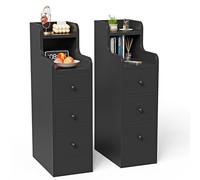 HaodaCulture Table de Nuit 20 cm, Table de Chevet Lot de 2, Tables d'Appoint étroite avec 3 Tiroirs, Table de Nuit avec Compartiment Ouvert, pour Espaces Étroits la Chambre à Coucher, Salon, Noir