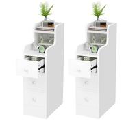 HaodaCulture Table de Nuit Étroite, Lot de 2, Table d'Appoint, Compartiments Ouverts et 3 Tiroir, 35x20x70cm, Meuble de Rangement Compacte pour Salon, Chambre, Bureau, Moderne, Blanc