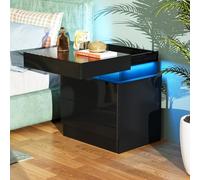 HaodaCulture Table de Nuit Noire LED, Table de Chevet LED, Chevet de Lit avec 2 Tiroirs, 16 Couleurs LED RVB, Conception de la Glissière Supérieure, pour Salon, Chambre, 40x35x52cm