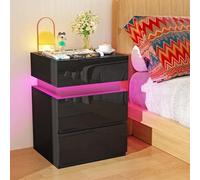 HaodaCulture Table de Nuit Noire LED, Table de Chevet LED, Chevet de Lit avec 3 Tiroirs, 16 Couleurs LED RVB, Meuble de Rangement Compacte pour Salon, Chambre, Bureau, Moderne 40x35x55 cm