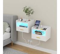 HaodaCulture Tables de Chevet Murales, Lot de 2, Tables de Nuit LED Lot de 2, Table de Chevet Connectée, 16 Couleurs LED RVB, Compartiment Ouvert, Plateau, pour Chambre, Salon 40x30x30cm