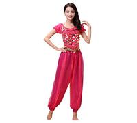 Haodasi Costume de danse du ventre pour femme avec lanterne et pantalon professionnel pour carnaval - Rouge - Taille L