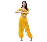 Haodasi Costume de danse du ventre pour femme - Haut + lanterne - Pantalon professionnel - Carnaval, jaune, L