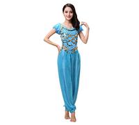Haodasi Costume de danse du ventre pour femme - Haut + lanterne - Pantalon professionnel - Carnaval, bleu, S