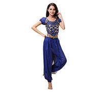 Haodasi Déguisement de Danse du Ventre pour Femme Haut + Lanterne Pantalon Professionnel Carnaval Dancer Tenue - Bleu - S