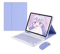 HAODEE Étui pour iPad Air 4 11 pouces avec porte-crayon Bluetooth souris clavier étui A2072 A2316 A2324 A2325 (couleur : Q violet N souris, taille : Air 4 10.9 2020)