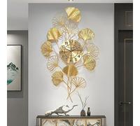 HAODING Décoratif Grande Horloge Murale Geante 90cm - Décoration Salon - Moderne Design Or Ginkgo Forme Arte Métal Pendules Murales Silencieuse pour Salon Café Chambre Bureau Restaurant Gold