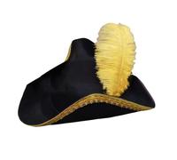 Haodream Chapeau colonial à trois branches avec décorations en plumes - Chapeau d'Halloween - Jaune
