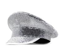 Haodream Chapeau de capitaine scintillant avec paillettes miroirs, argenté