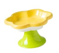 Haodream Gamelle en céramique en forme de fleur pour chat - Antidérapante - Assiette surélevée avec support pour protection du cou et nettoyage facile