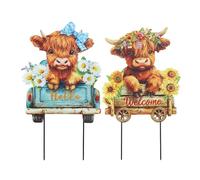 Haodream Lot de 2 décorations de jardin en métal résistant aux intempéries avec motif vache pour l'extérieur, cour, pelouse, fermes, piquets décoratifs, ornements de jardin en métal pour l'extérieur
