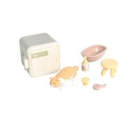 Haodream Pastellhaus Kit d'accessoires miniature pour chats - Disposition de salle de bain à l'échelle 1:12 avec figurine, baignoire, tabouret et pièces d'armoire pour présentations d'histoires et