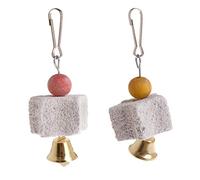 Haodream Pierre à bec abrasif pour oiseaux, avec clochette, bloc minéral, pour couper les dents, jouet à mâcher pour lapins, perroquets, petits perroquets, grands oiseaux