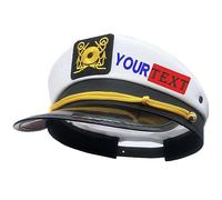 haoduanduan Chapeau de capitaine de yacht avec texte brodé personnalisé et nom pour homme et femme, chapeau de marin réglable pour Halloween, fête de Noël, blanc, blanc, M-XXL