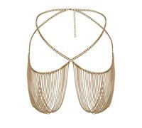 HAODUOO Body Chain Waist Dainty, Waist Body Chain for Bikini Simple Symmetrical Cross Tassel Chain Belly Chains for Women Sexy Belts(Gold)