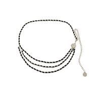 HAODUOO Body Chain Waist, Waist Belt Chains for Women Multilayer Chain Flower Tassel Belly Chain for Women Waist Belts(Silver Black)
