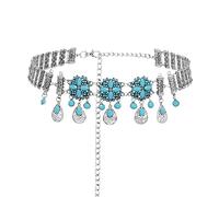 HAODUOO Exotic Wind Metal Waist Ornaments Turquoise Tassel Flowers Drop-Shaped Hollow Ethnic Women's Waist Chain