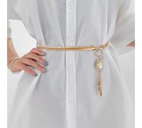 HAODUOO Metal Oval Rhinestone Waist Chain Female Tassel Pendant with Dress Decoration Female Thin Waist Seal