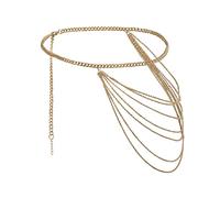 HAODUOO Multilayer Waist Chain Belt, Women Waist Chain for Dress Vintage Multilayer Tassel Thin Waist Chain Gold Belts