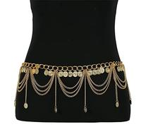 HAODUOO Necklaces Metal Dangle Waist Belt Chain Carved Coin Pendant Long Tassel Harness Belly Chains Women Body Accessories Jewelry