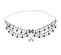 HAODUOO Waist Chain Vintage Metal Butterfly Belly Dance Belt Chains for Women Rhinestone Coin Taasel Dress Waist Chain Woman(B)