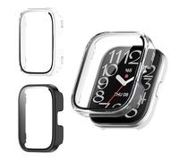 Haofun 2 Pièces Coque Compatible avec Amazfit Bip 5 Unity Protection Ecran, Dur PC Matériel Anti-Choc Case, 9H HD Ultra Verre Trempé Écran - Transparent + Noir
