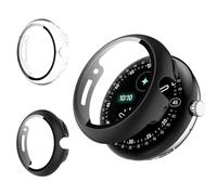 Haofun 2 Pièces Coque Compatible avec Google Pixel Watch 4 45mm Protection Ecran, Dur PC Matériel Anti-Choc Case, 9H HD Ultra Verre Trempé Écran - Noir + Transparent