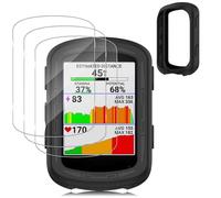 Haofun Silicone Coque Garmin Edge 540/540 Solar/ 840/840 Solar Protection Ecran, Noir Silicone Matériel Anti-Choc Case*1 + 9H HD Ultra Verre Trempé Écran*2, Protection complète