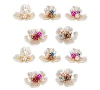 Haofy 20 Pièces Embellissements de Fleurs Plates en Fausses Perles 38 Mm pour la Décoration de Vêtements de Bijoux Artisanaux avec des Motifs à 3 et 5 Feuilles Adaptés à la Couture ou au Collage