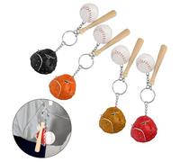 Haofy Baseball Porte-Clés Mini 4pcs Bois Faux Cuir Sac Pendentif Porte-Clés Clé pour Fête sur le Thème du Baseball Adultes Enfants Rouge Orange Marron