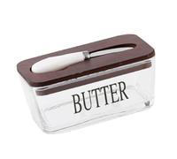 Haofy Beurrier avec Couvercle, capacité de 500ml, Joint Hermétique, Verre Transparent pour Comptoir de Cuisine, Décoration de Camping-car, Petits Appartements (couleur bois foncé)