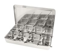 Haofy Boîte d'assaisonnement en Acier Inoxydable à 8 Grilles avec Couvercle et Cuillère, sans Danger pour le Réfrigérateur pour les épices, les Collations, les Fruits, Organisateur de Condiments