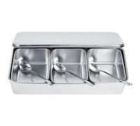 Haofy Boîte d'assaisonnement en acier inoxydable, récipient de stockage de condiments avec 3 grilles, ensemble de récipient à épices avec cuillères ustensiles de cuisine