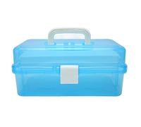 Haofy Boîte de Rangement Portable en Plastique Transparent à 3 Niveaux avec Poignée pour Cosmétiques, Art et Artisanat - Organiseur Polyvalent pour Papeterie, Bijoux, Voyages, Petits Espaces (BLUE)