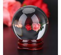 Haofy Boule de Quartz Sphère Cristalline pour la Décoration de la Maison avec Support en Bois, Boule de Cristal de Quartz Transparente de Rêve pour Les Amis, Sphère de Cristal K9 de 1,97 Pouces