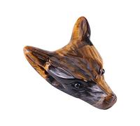 Haofy Breloques Tête de Loup, Pendentif en Pierre Oeil de Tigre pour Collier, Fabrication de Bijoux, 4 Cm, Tête de Loup de Poche en Cristal Lisse Poli, Figurine en Pierre de Guérison pour Cadeaux et