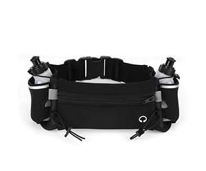Haofy Ceinture de Course étanche avec 2 Poches pour Bouteille d'eau, Interface Casque pour Les Sports de Plein Air, Ensemble de Sacs Banane pour Un Exercice Sain Noir (Black)