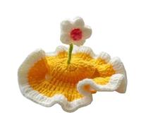 Haofy Chapeau de Chat tricoté avec Trous d'oreille, Cravate Réglable, Casquette de Chaton à Fleurs en Crochet Doux pour Fête d'anniversaire, Costume de Noël, Accessoires Photo, Cadeaux (S)