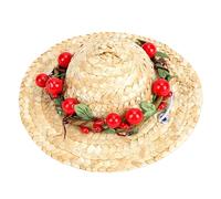 Haofy Chapeau de Paille tissé pour Animaux de Compagnie, avec Marguerites Réalistes et Corde élastique Réglable pour la Protection Solaire Extérieure d'été (Rouge)