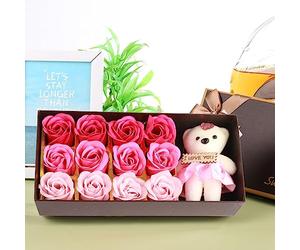 Haofy Coffret Cadeau Fleur de Savon Rose Rouge et Ours en Peluche, Ensemble de Savons, Ours Doux avec Emballage élégant pour la Saint-Valentin, la Fête des Mères, un Anniversaire, Cadeau Fleur de