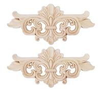 Haofy Décalques en Bois Massif Onlay 2 pièces Fleur Sculptée 16*7.5CM pour Meubles Portes Armoires Décoration Maison Hôtel Facile à Installer