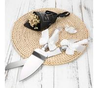 Haofy Ensemble Couteau et Serveur à Gâteau de Mariage en Acier Inoxydable, Lame Dentelée de 8 Pouces avec Manche en Cristal de 5 Pouces, Conception de Ruban Blanc pour la de (Ruban blanc)