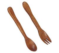 Haofy Ensemble de 2 Fourchettes et Cuillères en Bois, Ustensiles Légers Nanmu, Couverts à Salade Réutilisables pour la Maison et les Voyages, Couverts en Grain de Bois Naturel 16 G