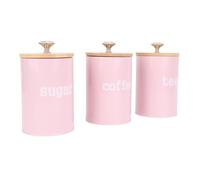 Haofy Ensemble de Boîtes de Cuisine de Style Vintage, Boîtes de Rangement en Métal avec Couvercle en Bois pour café, thé, Sucre, Stockage de Nourriture de 25 Oz pour Décoration de Ferme (Rose)