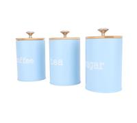 Haofy Ensemble de Boîtes de Cuisine Vintage en Métal de 25 Oz avec Couvercle en Bois pour café, thé, Sucre, Décoration de Ferme, Conteneurs de Stockage Hermétiques pour l'organisation du (BLUE)