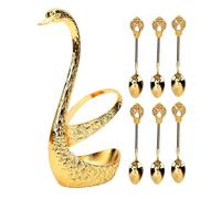Haofy Ensemble de Cuillères à café en Métal, avec Support de Base en Forme de Cygne, Cuillères à Dessert pour la Cuisine, Station à café, Bar, Table de Fête, 6 Pièces (GOLD)