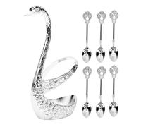 Haofy Ensemble de Cuillères à café en Métal, avec Support de Base en Forme de Cygne, Cuillères à Dessert pour la Cuisine, Station à café, Bar, Table de Fête, 6 Pièces (SILVER)