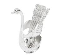 Haofy Ensemble de Cuillères à café et à Dessert avec Support à Base de Cygne, Cuillères à café en Métal élégantes pour Gâteaux aux Fruits et Salades, 6 Pièces, Taille Compacte