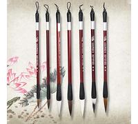 Haofy Ensemble de Pinceaux de Calligraphie en Cheveux de Belette, avec Manche en Bois, Stylo Traditionnel Chinois Facile à Contrôler, 7 Pièces pour Débutants et Collections